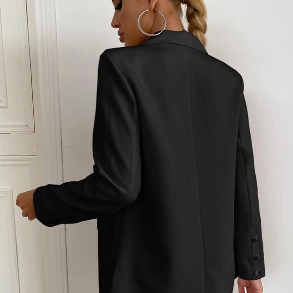 💕2 for $15💕 NWOT Sheen Single Button Flap Detail Black Oversized Blazer - Picture 2 of 5
